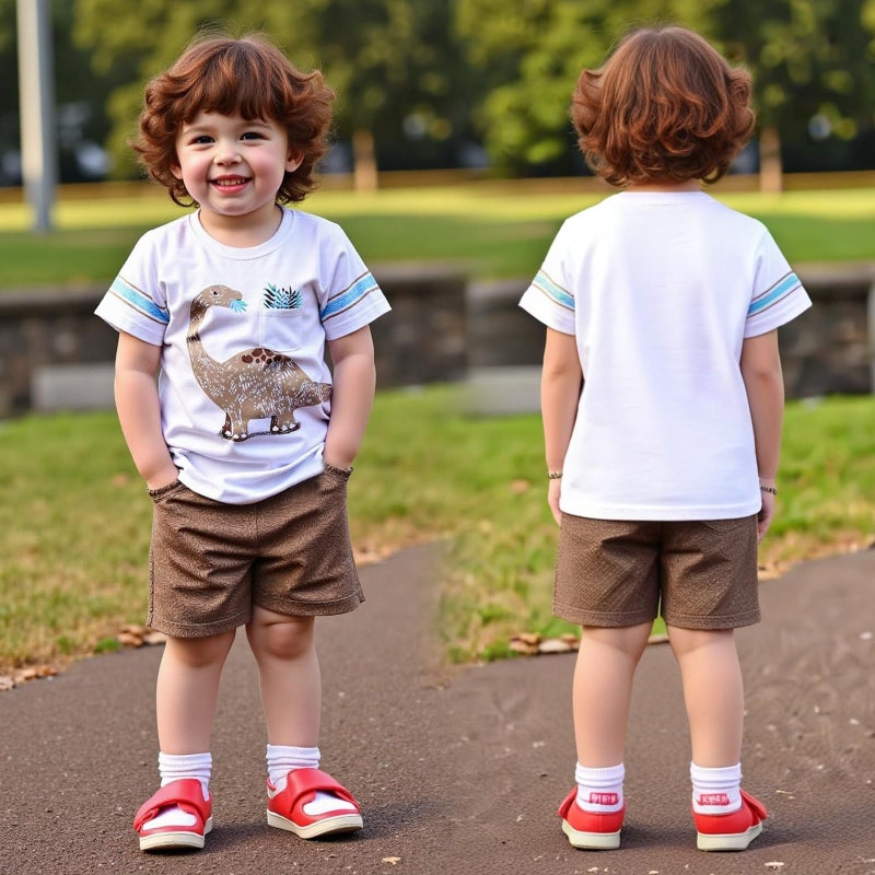 Little Bitty 2T Boy Clothes Toddler Boys Summer Outfits Cotton Short Sleeve Dinosaur T-Shirt & Shorts Set,Dinosaur-2-3Y - Image 3